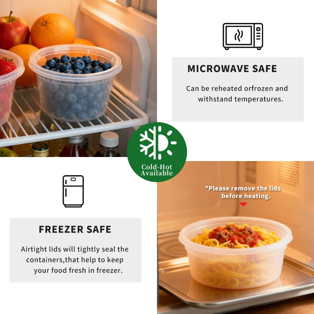 Deli Containers with Lids 48 Pack 8oz | BPA-Free Leakproof Meal Prep Containers | Microwave Dishwasher Freezer Safe Stackable Food Storage for Takeout Meal Preparation
