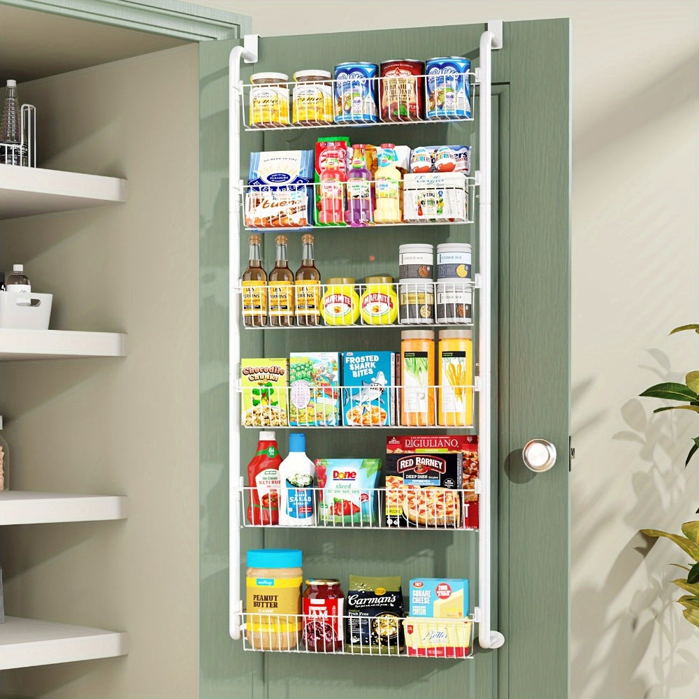 Over The Door Organizer - Heavy Duty Multi-Layer Pantry Storage Rack for Kitchen Bathroom Laundry Room, Space Saving Door Hanging Shelf, 6 or 8 Tier Metal Spice Food Storage Cabinet