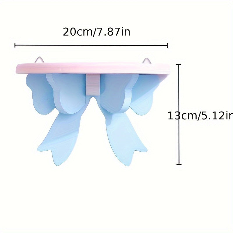 Floating Wooden Wall Shelf with Bow Design - Wall-Mounted Storage Rack for Bathroom Kitchen Living Room Bedroom Decor