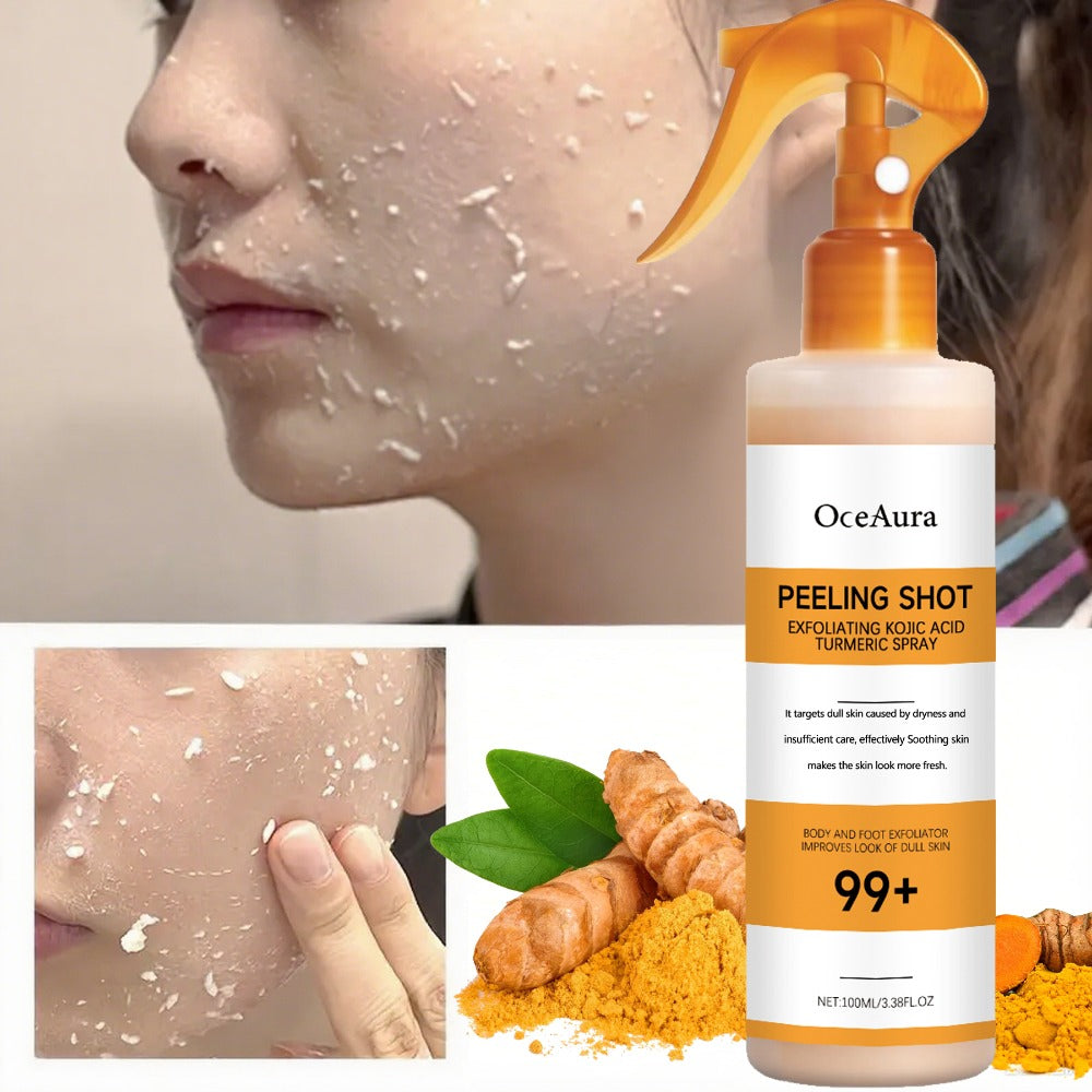 Kojic Acid Turmeric Brightening Spray 100ML Exfoliating Body Spray for Even Skin Tone Dark Spot Corrector for Face Body Legs Hands Kojic Acid Serum Spray Skin Smoothing Keratin Cleansing Mist