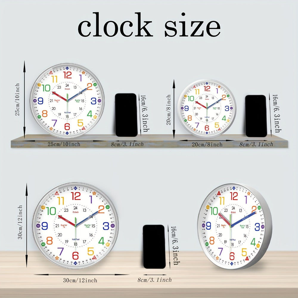Silent Wall Clock for Classroom & Home | 8/10/12 Inch Color-Coded Educational Teaching Clock, Non-Ticking Japanese Quartz Movement