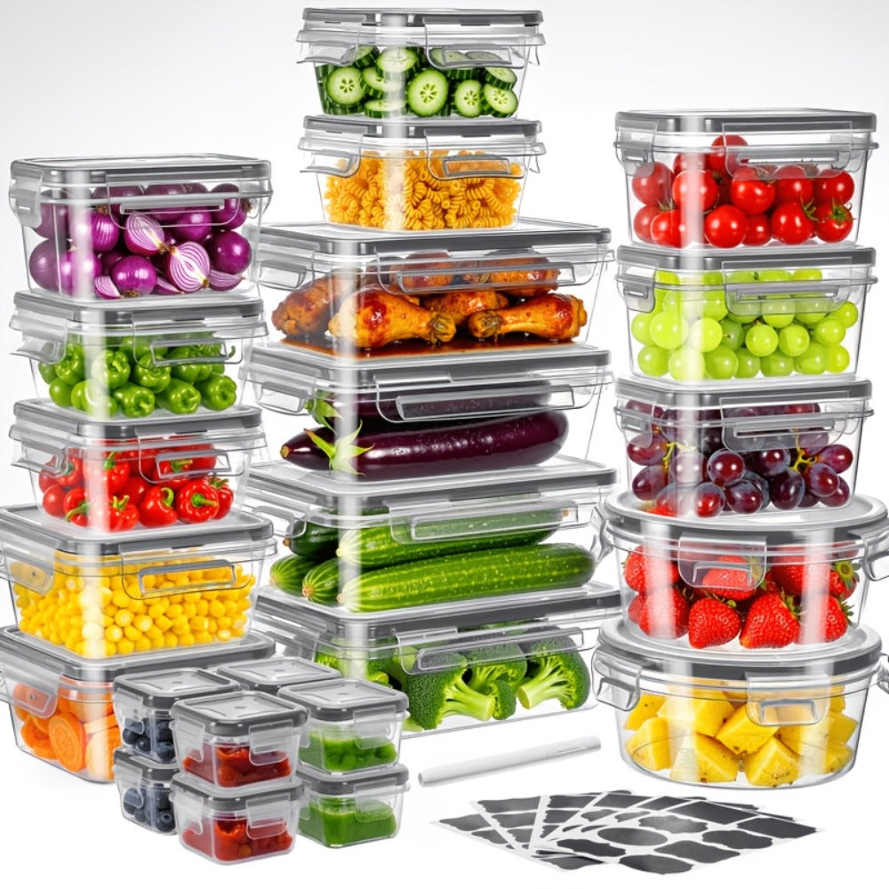Stackable Food Storage Containers with Lids - Microwave and Freezer Safe Leak Proof Plastic Boxes for Fruits Vegetables and Leftovers, Heavy Duty Reusable Meal Prep Containers for Kitchen Pantry Organization, Available in 24, 48 and 50 Piece Sets