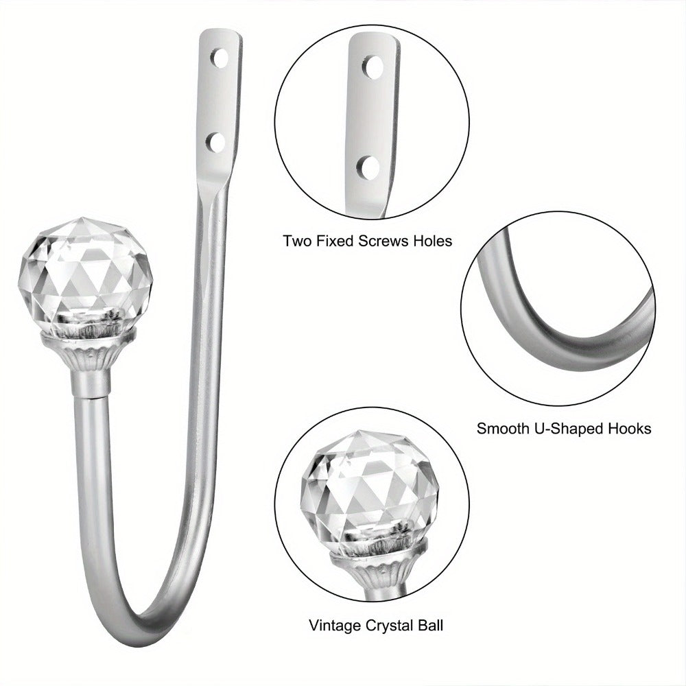 Crystal Curtain Holdbacks Wall Mounted 2-Pack Heavy Duty Metal Drapery Tieback Hooks Home Office Decor