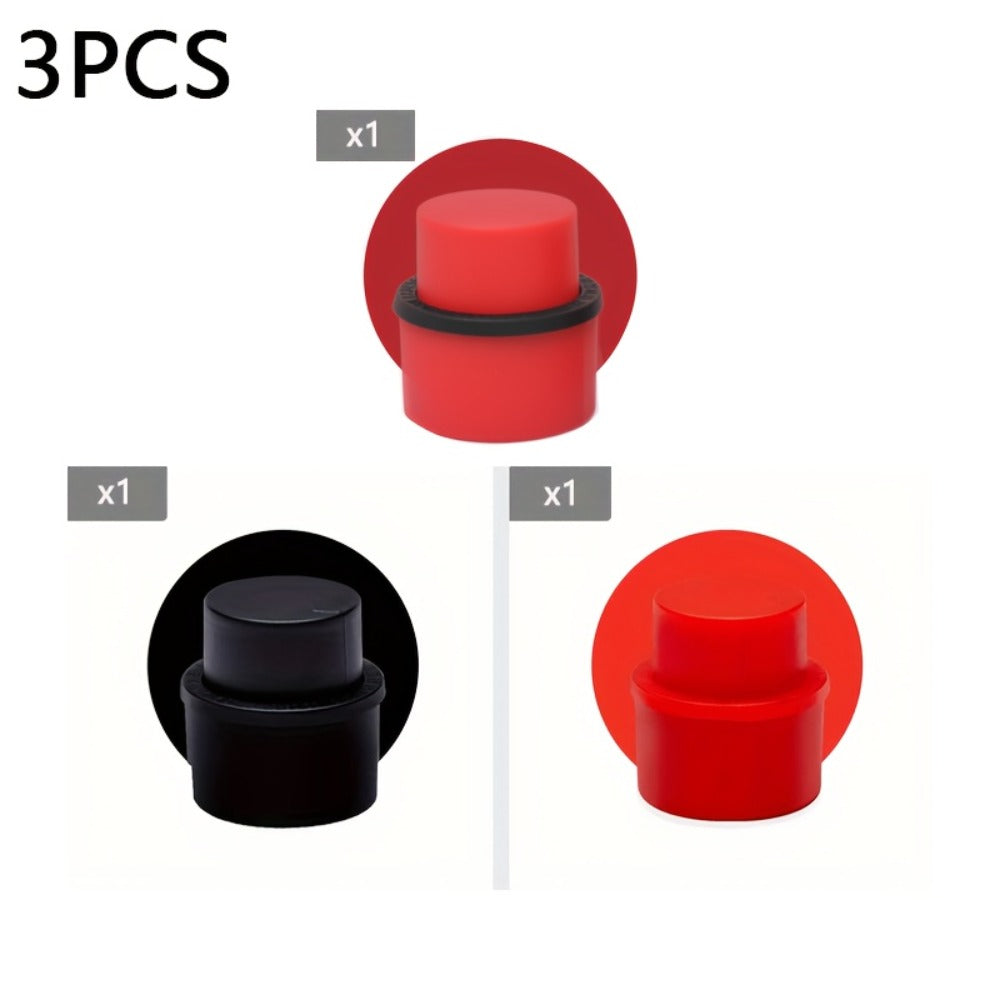 Soda Bottle Caps 3-Pack Carbonation Saver ¨C Squeeze to Restore Bubbles & Lock in Freshness | Leak-Proof Reusable Bottle Caps in Black Red Combo | Fridge Travel Outdoor Kitchen Drink Accessories