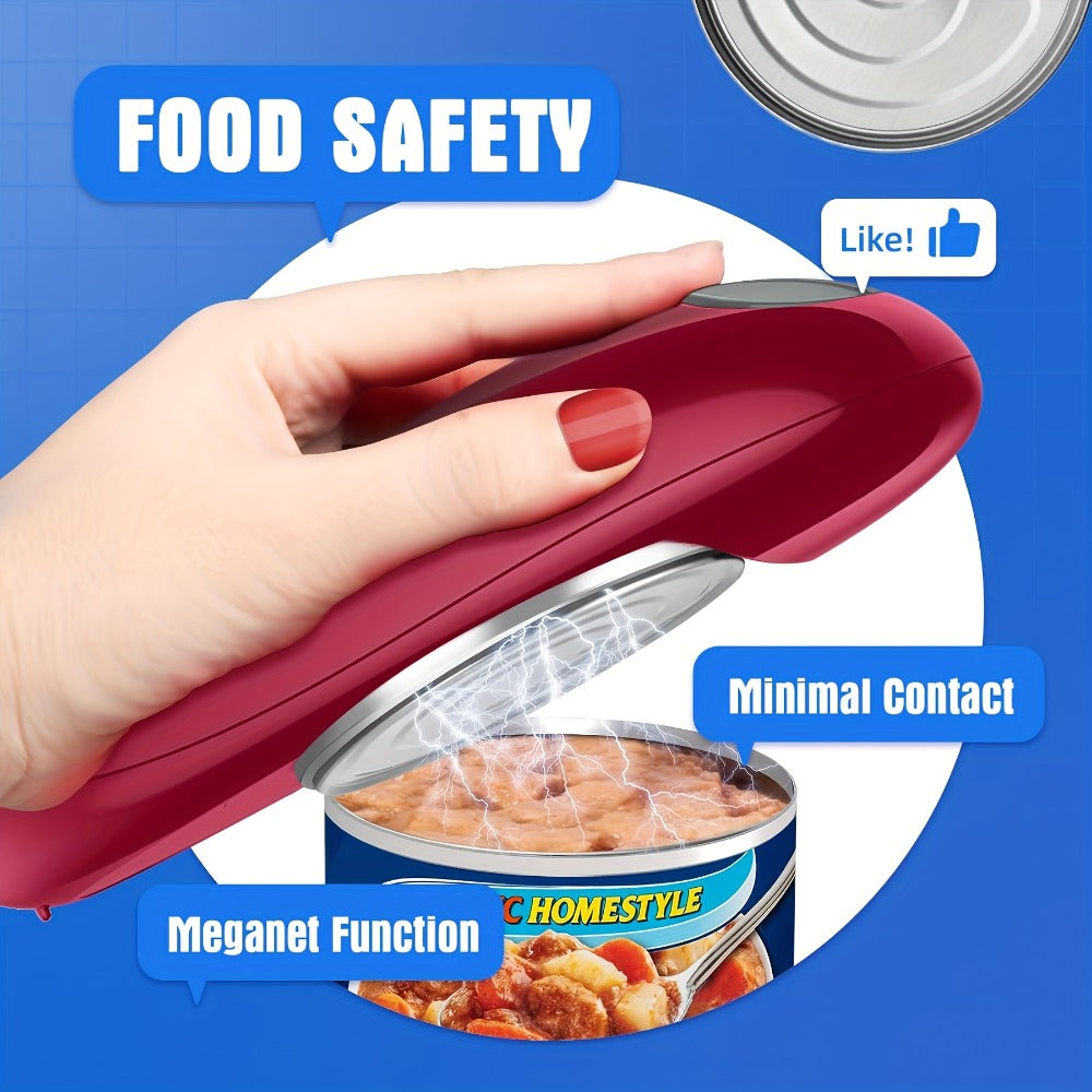 Electric Can Opener Cordless Battery Powered ¨C Smooth Edge Safety, Auto Shut-Off, ABS Material, Easy One-Touch Operation for Elderly, Arthritis & Disabled Hands, Kitchen & Camping