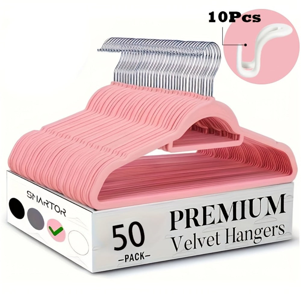 Velvet Hangers Non-Slip Slim Space Saving Clothes Hangers, Premium Flocked Suit Hangers for Closet Organization, Ultra Thin Strong Coat Hangers for Shirts Dresses Pants, 20 or 50 Pack Black Beige Pink