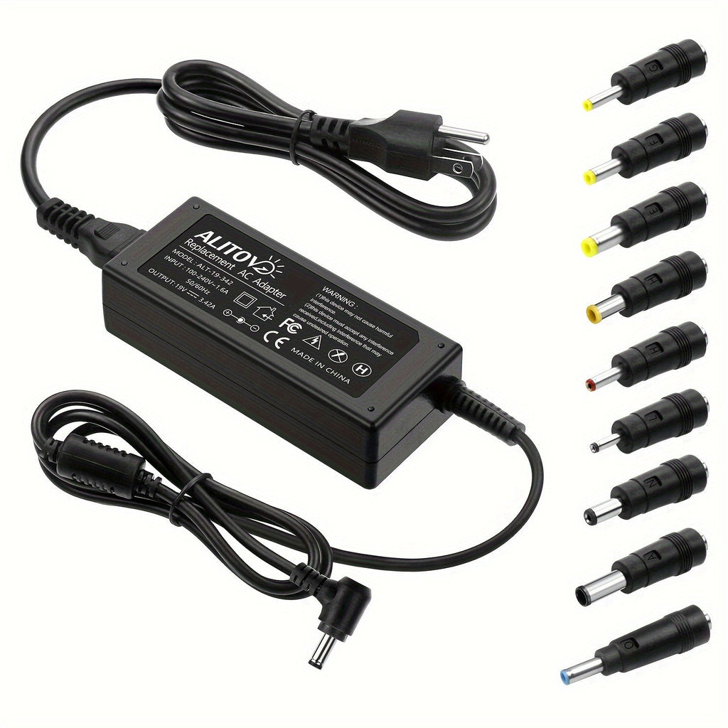19V 3.42A 65W Universal Laptop Power Adapter - Compatible with HP, LG Monitor, Samsung TV, Acer, Chromebook, ASUS, JBL Speaker, AC 100-240V Input, 9 DC Tips Included, Short Circuit Protection