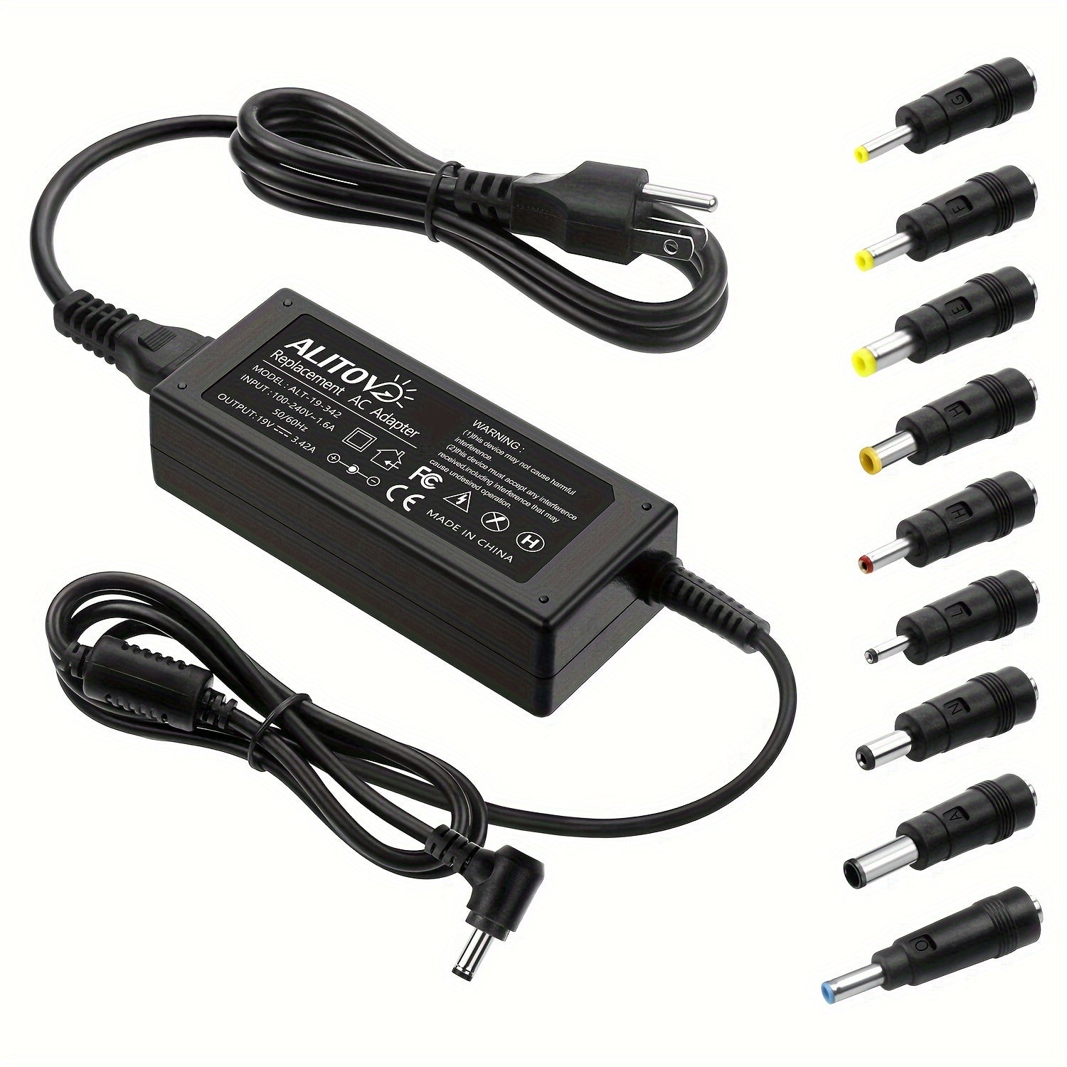 19V 3.42A 65W Universal Laptop Power Adapter - Compatible with HP, LG Monitor, Samsung TV, Acer, Chromebook, ASUS, JBL Speaker, AC 100-240V Input, 9 DC Tips Included, Short Circuit Protection