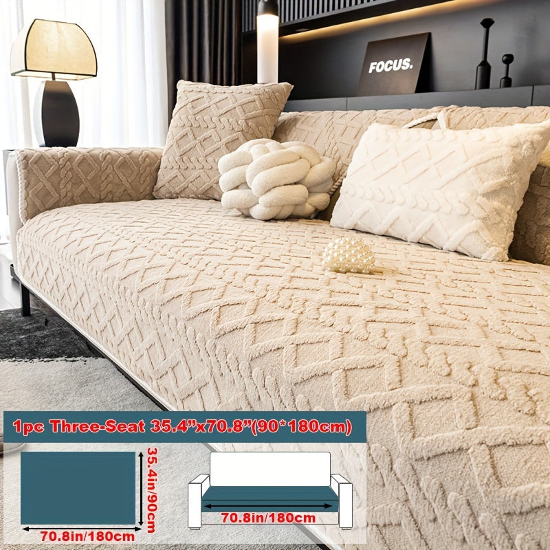 Plush Sofa Cover Couch Cover | Anti-Slip Pet Dog Friendly Velvet Sofa Mat, Single Two Three Four Seat, Backrest Armrest Pillow Cover, Living Room Bedroom Decor