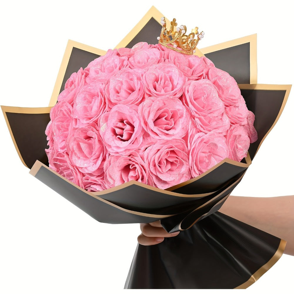 Glitter Roses Bouquet 24/36pcs - Everlasting Artificial Roses with Sparkling Glitter Petals for Valentine's Day, Wedding & Anniversary