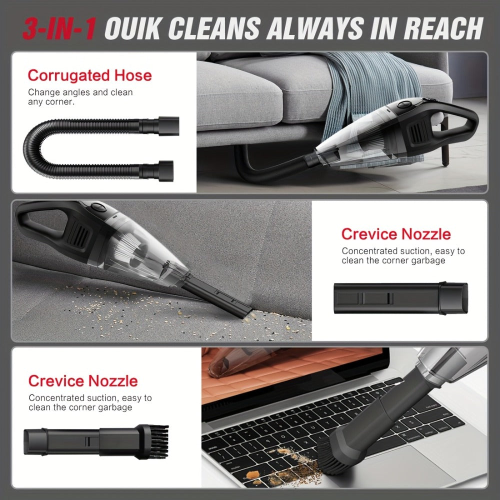 Cordless Handheld Vacuum Cleaner 5KPa 40dB Quiet Lightweight Rechargeable with Crevice Tool for Home Kitchen Car Office Pet Hair