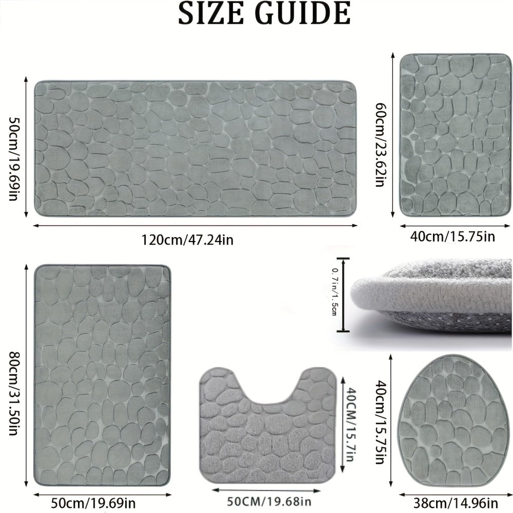 Memory Foam Bathroom Rug Set 5pcs - Non-Slip Absorbent Bath Mat Set for Sink Bathtub Shower Toilet, Machine Washable, Soft Plush Floor Mats