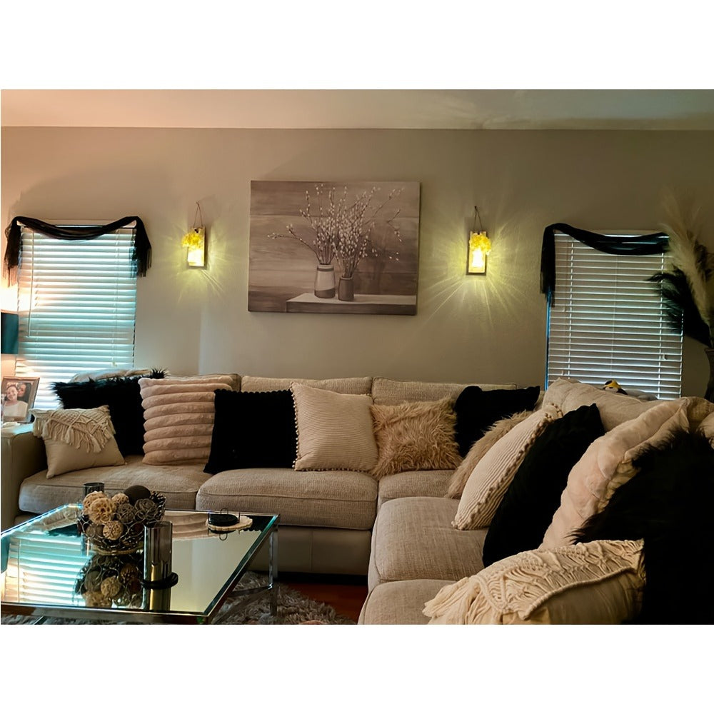 Mason Jar Wall Sconces Set of 2 - Rustic Farmhouse Wall Decor with Ivory Hydrangea Flowers, Warm White Light Fixture for Living Room Bedroom Kitchen Bathroom