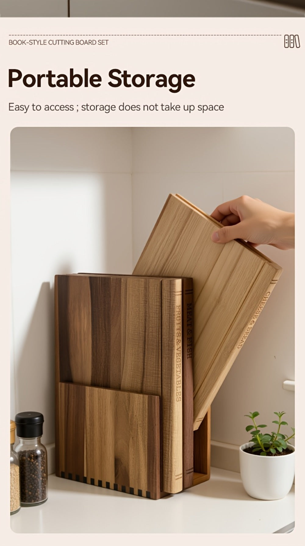 Acacia Wood Cutting Board Set 3 Piece with Stand Book Shaped Decorative Chopping Board for Vegetables Cheese Bread Meat Kitchen Gift Set