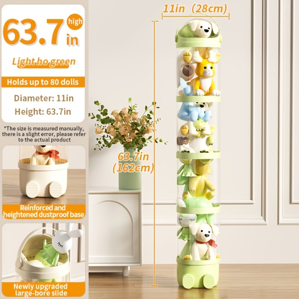 Transparent Toy Storage Bin 4-Layer Cylindrical Organizer for Stuffed Animals Dolls Plush Figurines - Dustproof Clear Display Bucket Easy Assembly for Kids Bedroom Living Room Playroom
