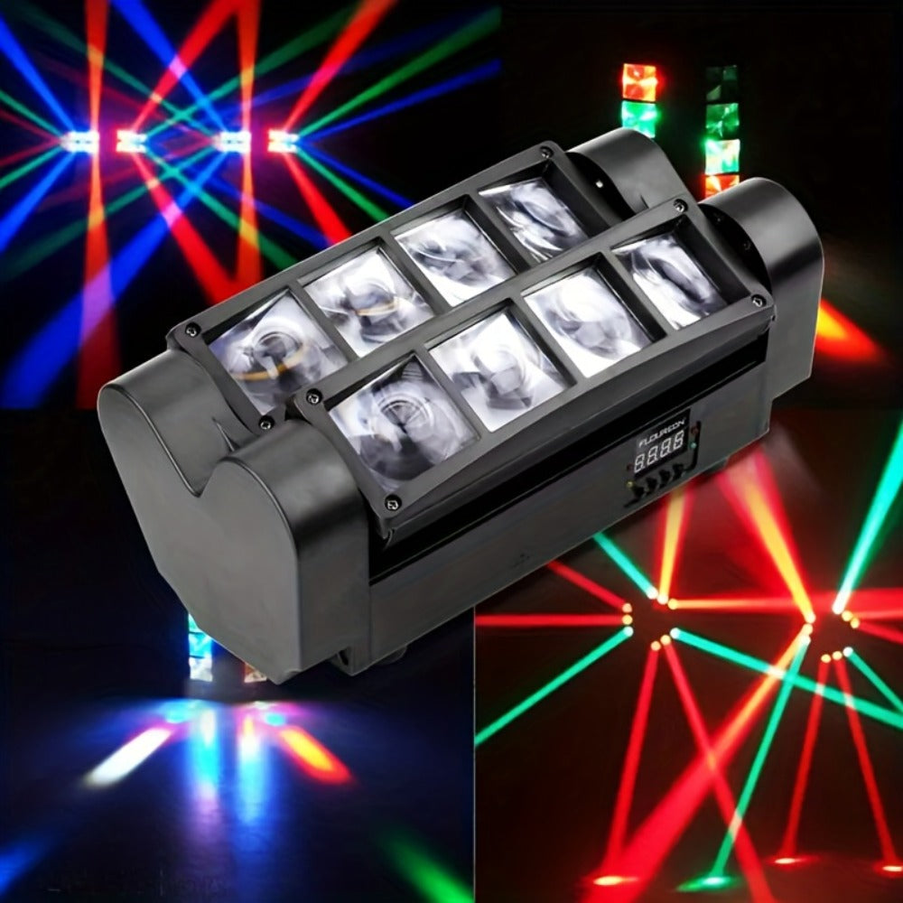 LED Spider Moving Head Stage Light 8x3W DJ Disco Party Light Sound Activated DMX-512 Control Beam Shaking Head Spider Lamp for Club Bar Wedding Carnival Festival Live Show