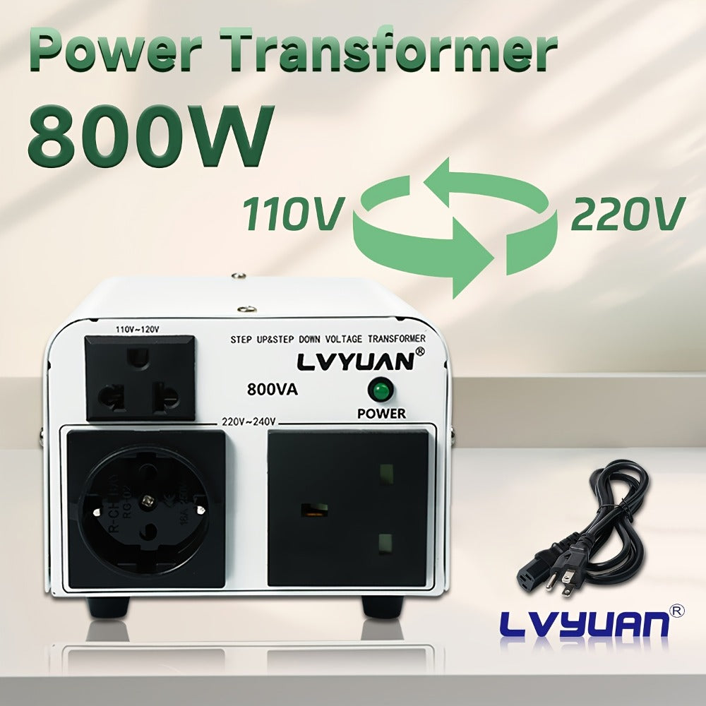 Heavy-Duty Voltage Converter Transformer 800W Continuous 5000W Peak - Step Up Step Down 110V to 220V, Aluminum Alloy Housing, Overload Indicator, Safety Protection, Black & White Options