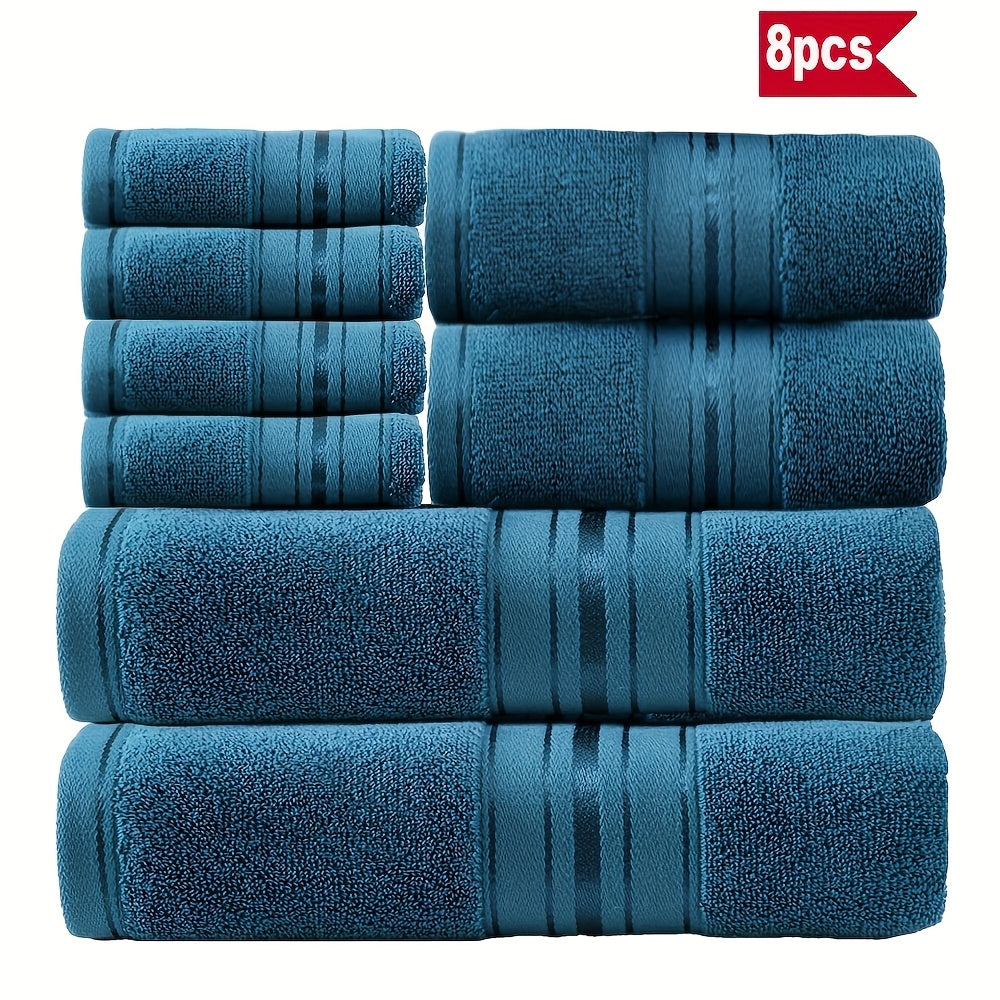 Cotton Bath Towel Set 8 Piece 550GSM Vintage Striped - 100% Cotton Hotel Quality Soft Absorbent Machine Washable | 2 Bath 2 Hand 4 Washcloths | 15 Colors | Bathroom Hotel Spa Gift