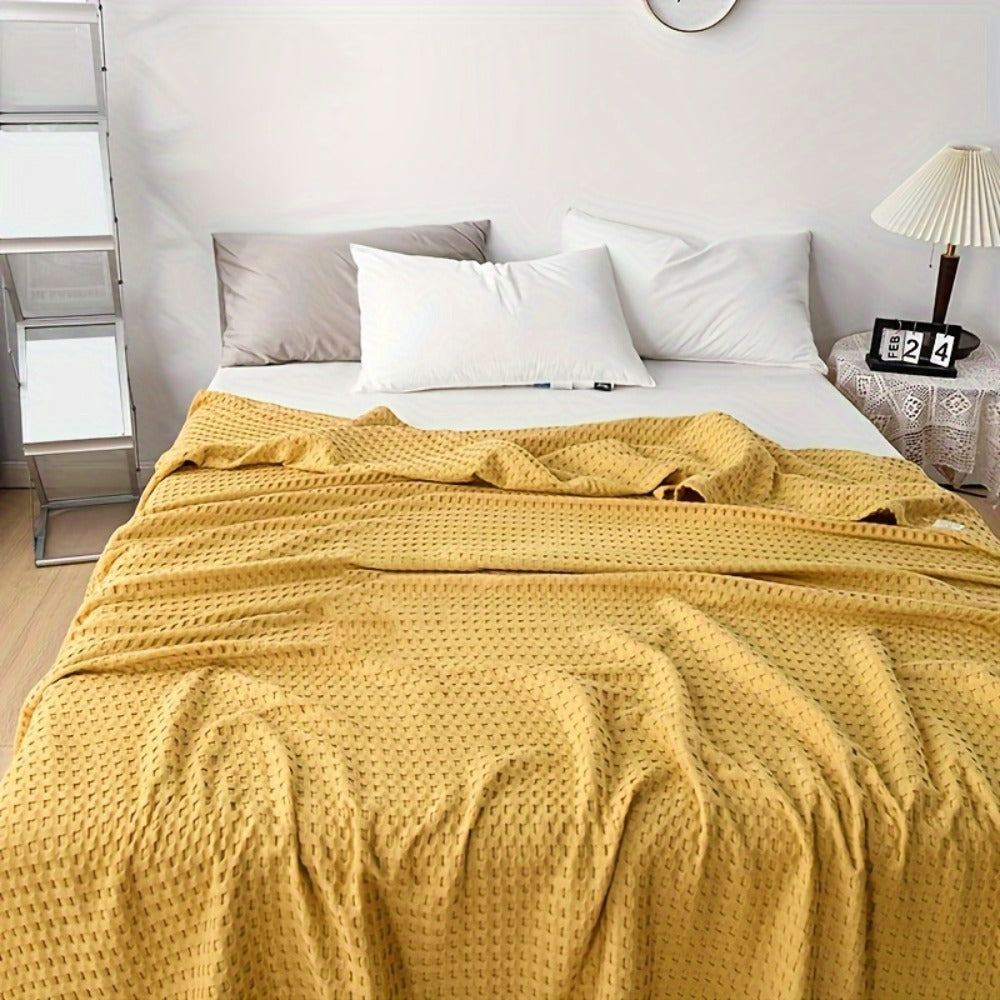 Cotton Waffle Blanket ¨C Pure Cotton Multilayer Summer Cooling Quilt, Jacquard Knit, Machine Washable, Air Conditioning Blanket