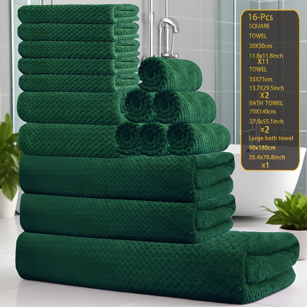 Coral Fleece Bath Towel Set 16 Piece 300GSM - Extra Large Bath Towel Washcloths Square Towels Soft Absorbent Quick Dry | 11 Colors | Hotel Home Travel Spa Gift Complete Bathroom Towel Collection