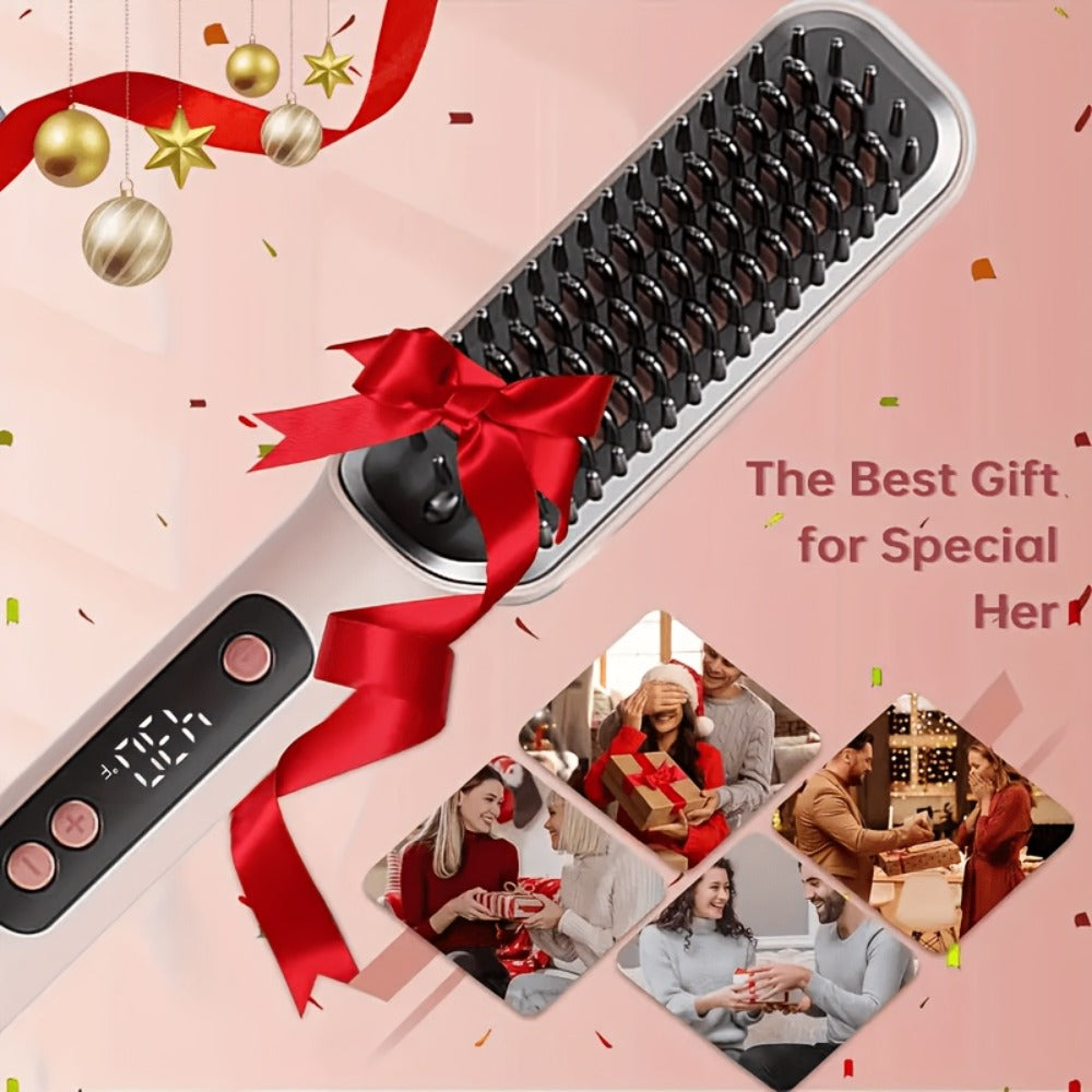 Hair Straightening Brush | 30-60 Sec Fast Heating | 3 Temperature Settings | Wide-Spaced Smooth Glide Teeth | Tangle-Free Anti-Winding Anti-Damage | Professional Hair Straightener Comb Gift for Women
