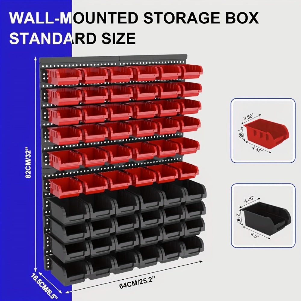 Wall Mounted Storage Bin Rack System ¨C Heavy Duty Small Parts Organizer for Screws, Nuts, Bolts & Nails | Stackable Garage Workshop Tool Storage Rack | 30/60/90 Bins Hardware Organizer