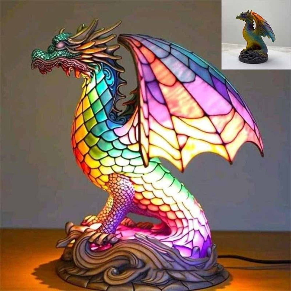 3D Resin Animal Night Light ¨C Bohemian Vintage Dragon, Owl & Sea Turtle Stained Desk Lamp for Bedroom, Home Decor, Birthday & Christmas Gift (Dragon / Owl / Sea Turtle)