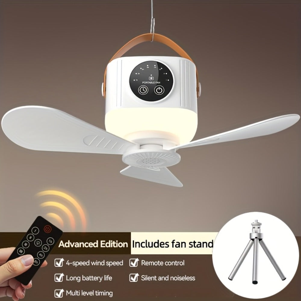 Camping Fan with Light & USB Rechargeable | Portable Outdoor Tent Fan with Tripod Stand, Detachable Blades, Adjustable Speed & Brightness for Camping, Bedroom, Dormitory & Travel Use ¨C Silent Operation