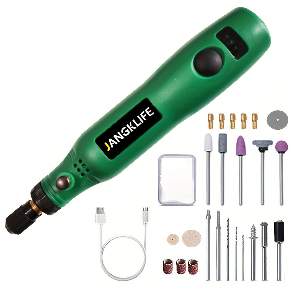 Mini Cordless Rotary Tool Kit - USB Rechargeable Li-Ion Battery, 3-Speed 5000-15000RPM, Multi-Purpose Power Tool with Accessories for Grinding, Sanding, Carving, Polishing & DIY Creations (Black/Green/Red)