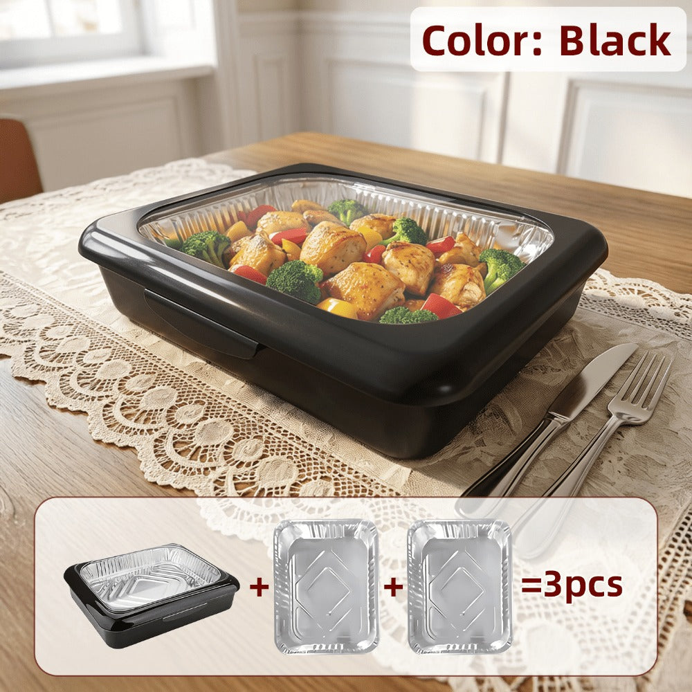 Aluminum Foil Insulated Food Tray Set 2-in-1 Reusable Stand with 2 Disposable Foil Trays for Potluck Picnic BBQ Party Outdoor Gatherings Thanksgiving Christmas - 1 Tray + 2 Foil Trays