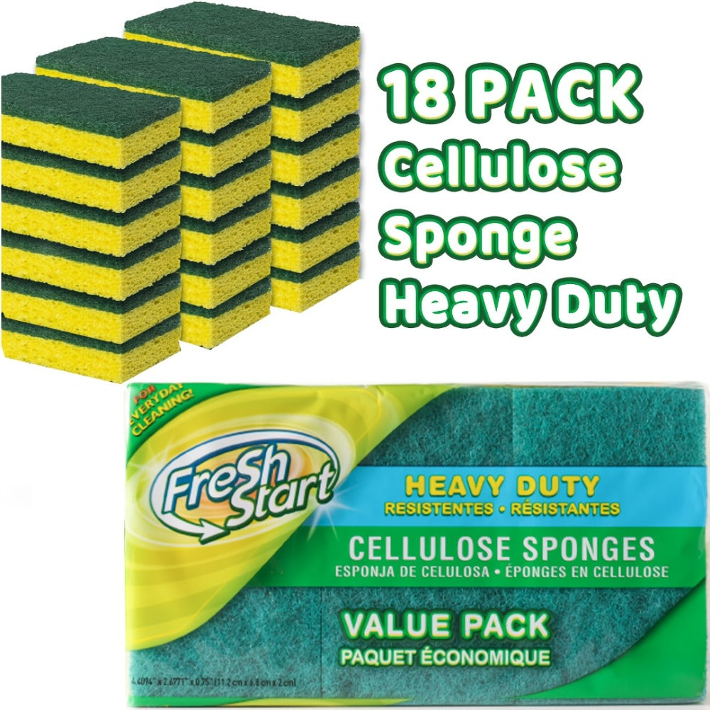 Non-Scratch Cellulose Sponge Dual-Sided with Tough Scouring Pad ¨C Dishwashing Sponges for Kitchen, Dishes & Bathroom, Absorbent & Durable, Green or Blue, 9/12/18/27 Pack Value Sets