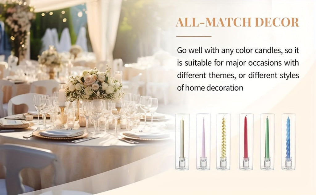 Hurricane Glass Candle Holders for Taper Candles | 11.8 Inch Tall Clear Cylinder Windproof Candlestick Stand for Wedding, Party, Christmas, Halloween & Home Decor - 2pcs / 10pcs Set