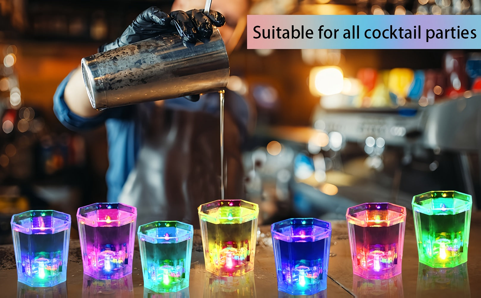 LED Light-Up Party Wine Glasses Set ¨C 12 or 15pcs Glowing Plastic Cups with Colorful LED Lights for Birthday, Bar, Wedding, Holiday & Sports Events