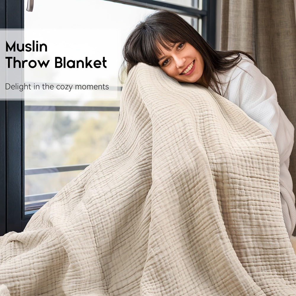 Morandi Cotton Muslin Blanket 6-Layer ¨C Soft Gauze Throw for Couch & Bed, Lightweight Breathable All Season, Machine Washable, 6 Colors
