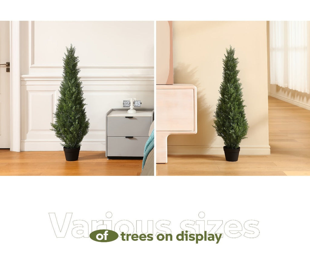 Artificial Topiary Cedar Tree Outdoor Indoor UV Resistant Fake Potted Plant Faux Pine Shrub Front Porch Patio Home Office Decor 3ft 4ft 5ft 1pc 2pcs