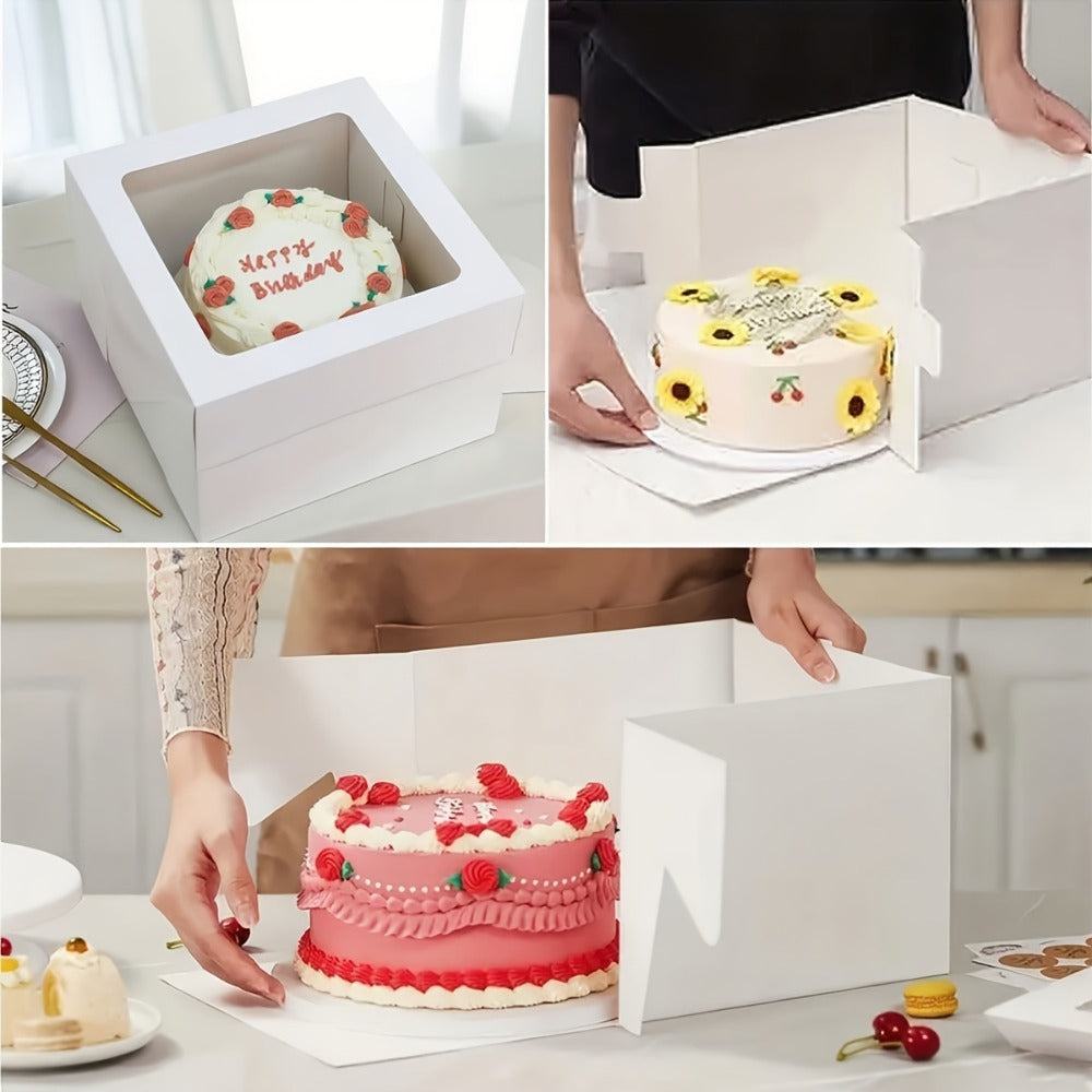 Cake Boxes with Window 12x12x8 Inch - 10 Pack White Lid Disposable Cake Box - Large Bakery Boxes for Tall Cakes - Wedding Birthday Christmas Holiday Cake Packaging & Storage Containers