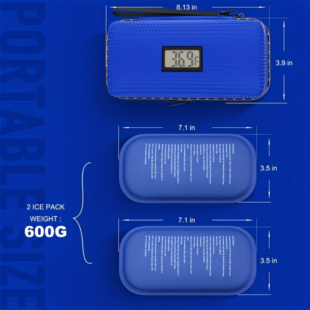 Insulin Cooler Travel Case 24 Hour Refrigerated Medication Case Temperature Display Wristband 2 Reusable Ice Packs Diabetic Insulin Pen Cooler Black Blue