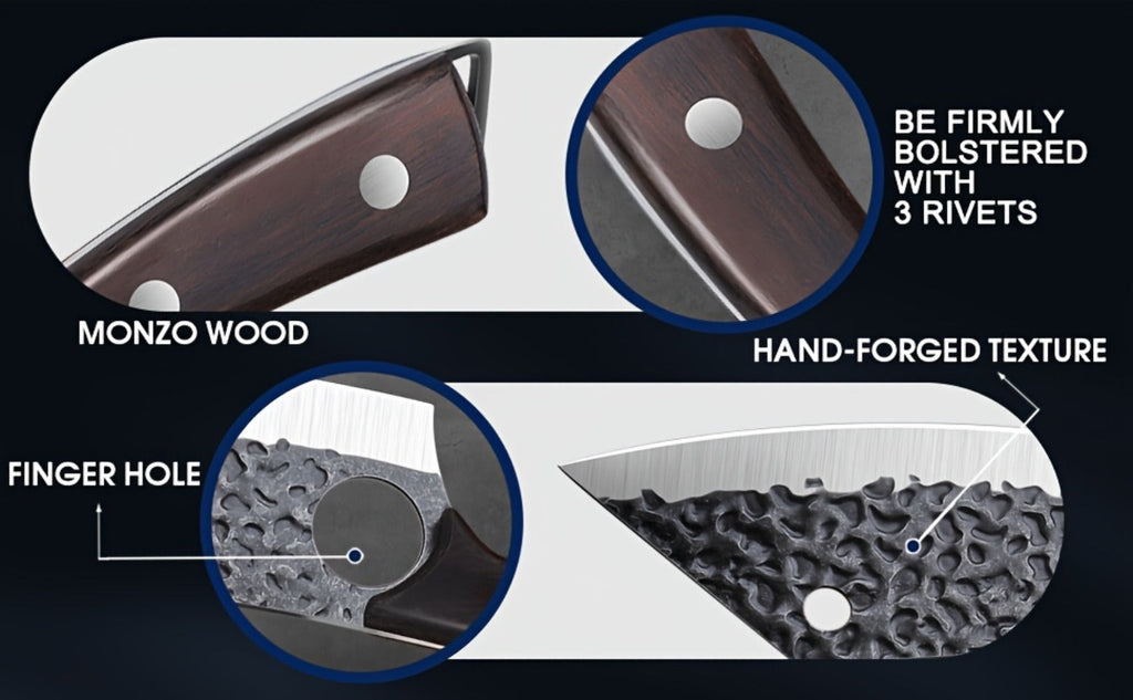 Butcher Knife 8 Inch Hand Forged High Carbon Steel Cleaver ¨C Meat & Vegetable Chopping Knife with Finger Hole, Wooden Handle