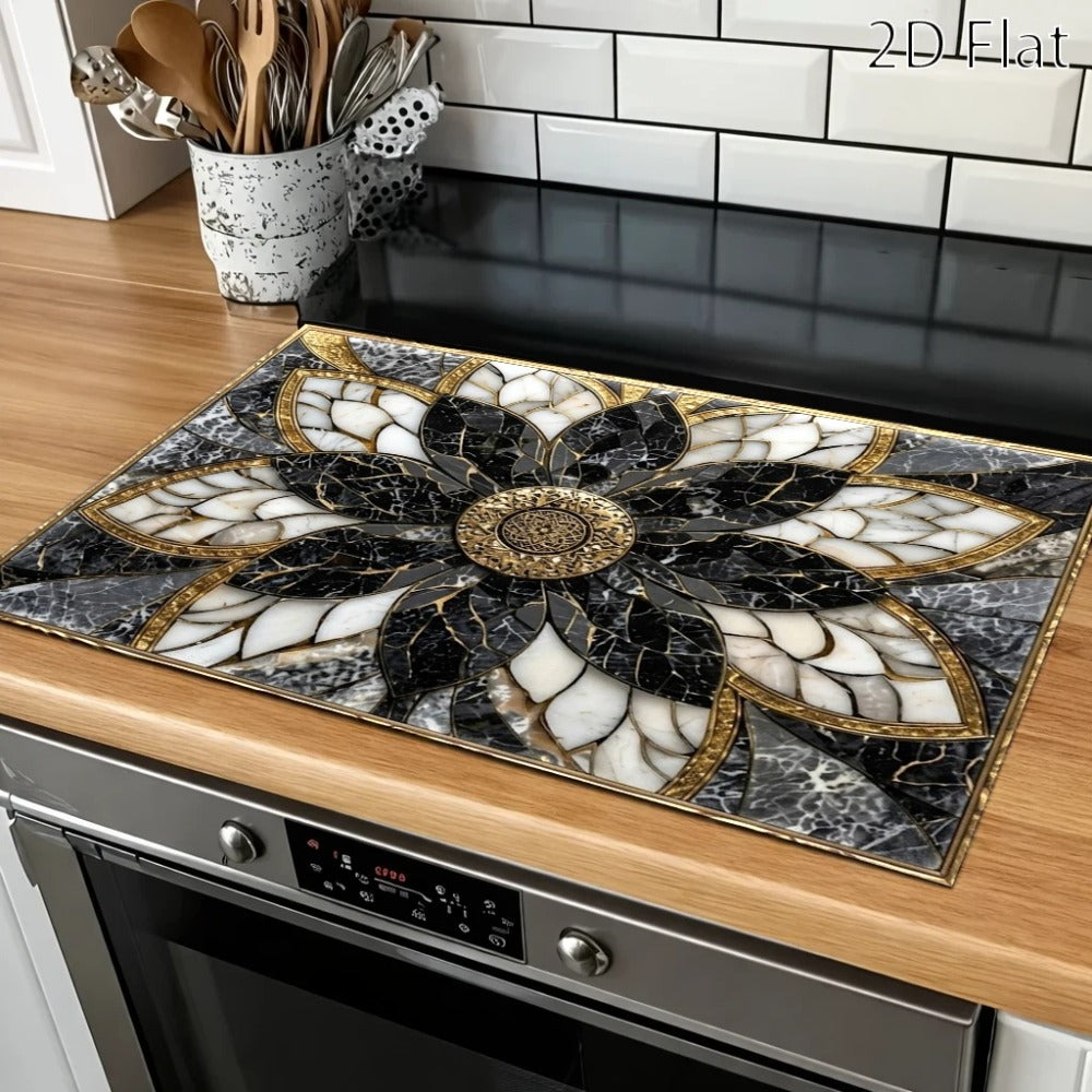 Stove Protector Mat Heat Resistant Non-Stick Reusable Gas Stove Liner Marble Pattern for Gas Stove Glass Cooktop Induction Cooker Oven Washing Machine Top