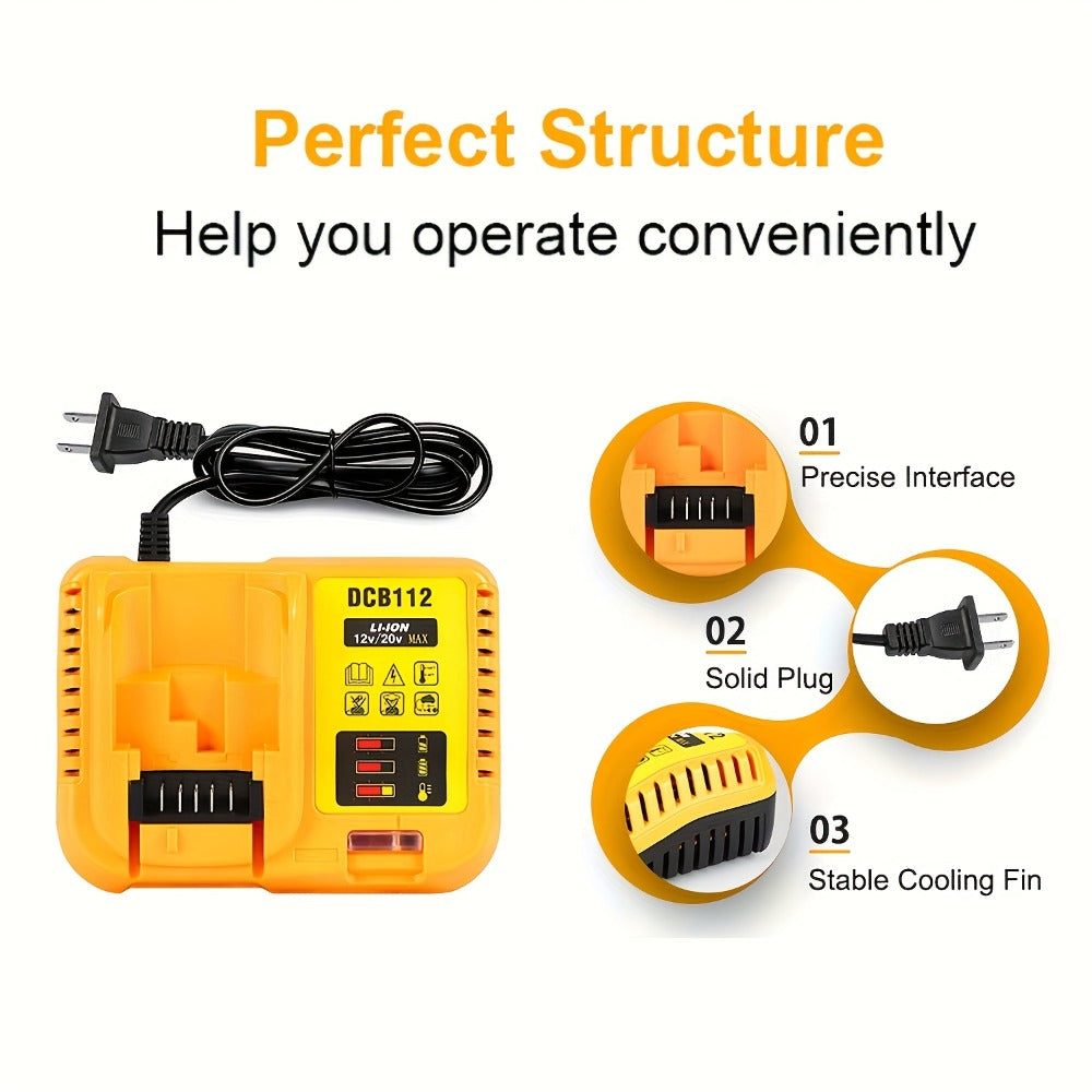 Battery Charger for DeWalt 12V 20V Max Rapid Charger Compatible with DCB120 DCB126 DCB200 DCB201 DCB208 DCB606 DCB609 DCB612 18V 20V Power Tool Battery Charger