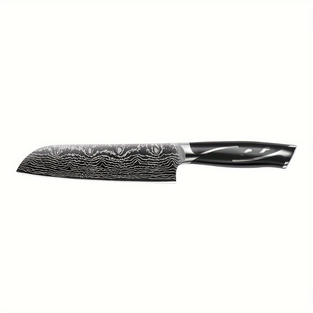 Kitchen Knife Set 7-Piece Damascus Pattern Stainless Steel with Universal Knife Block Holder ¨C Chef Knife, Fruit Knife & Safety Knives Included, Non-Slip Handle