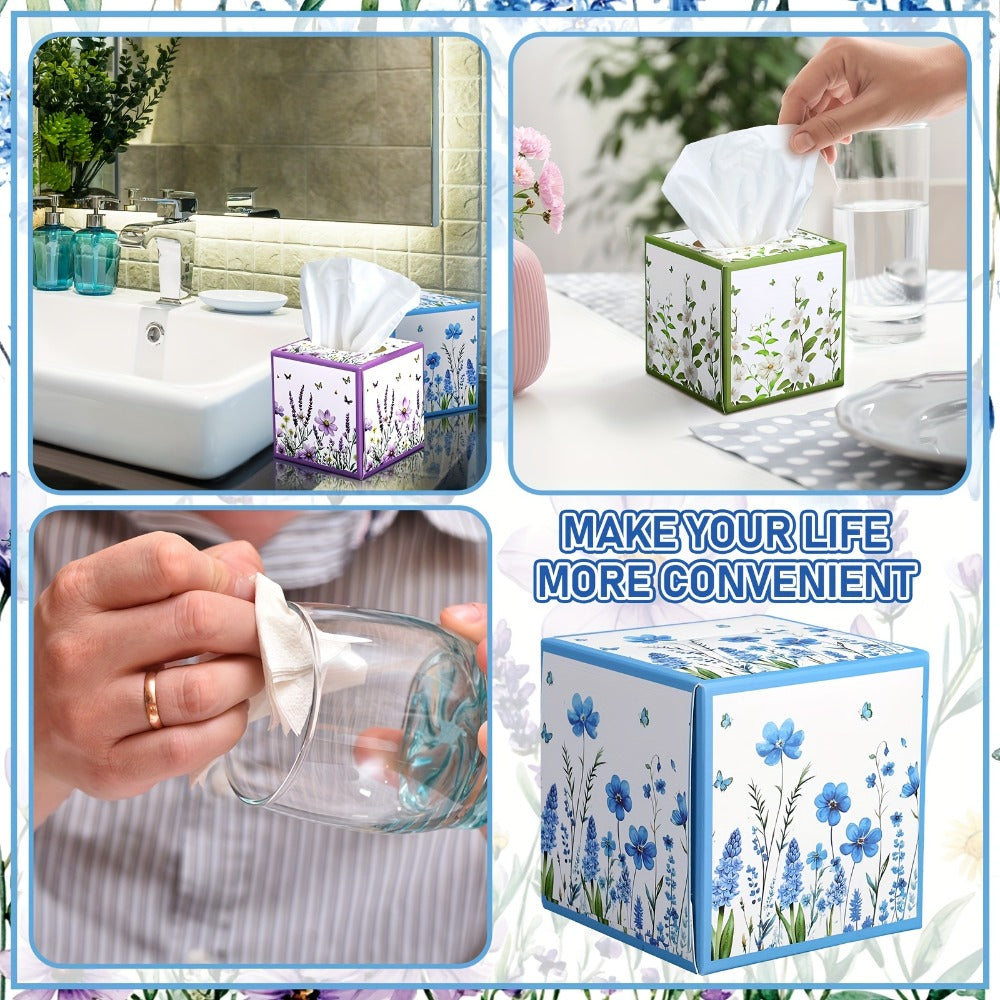 Facial Tissues Cube Box 12 Pack 3-Ply 600 Sheets Soft Bulk Tissue Boxes Flower Design for Bedroom Car Office Desk Spring Summer Home Decor Small Square Tissue Box Set