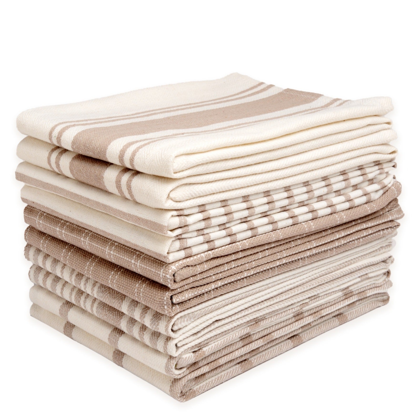 Kitchen Dish Towels 10 Pack - 100% Cotton Flat Weave, Absorbent & Reusable, Multi-Color Set for Cooking, Cleaning & Drying