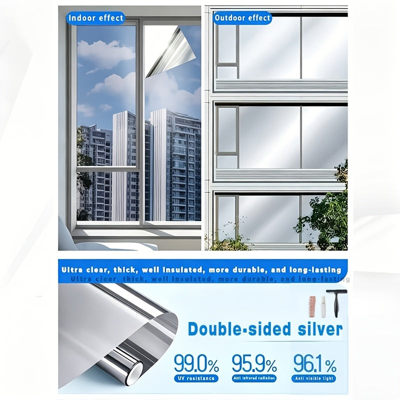 One Way Window Privacy Film Static Cling No Glue UV Blocking Heat Control Reflective Mirror Film for Home Office Bathroom, 12 Mil, Black Blue Gray Silver