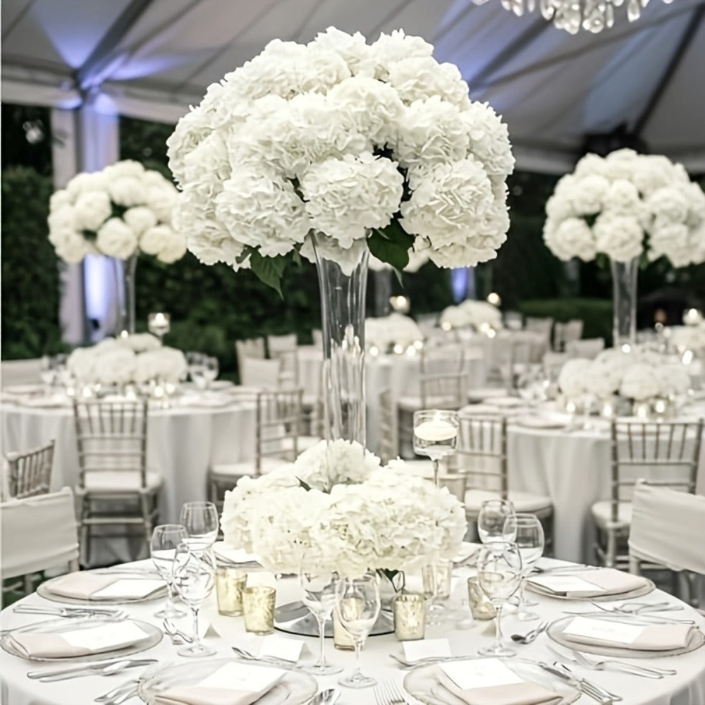 Artificial Hydrangea Flowers with Stems 72Pcs Fake Silk Hydrangea Flower Heads Bulk for Wedding Centerpieces Home Party Table Vase Decor Blue Purple Pink Champagne