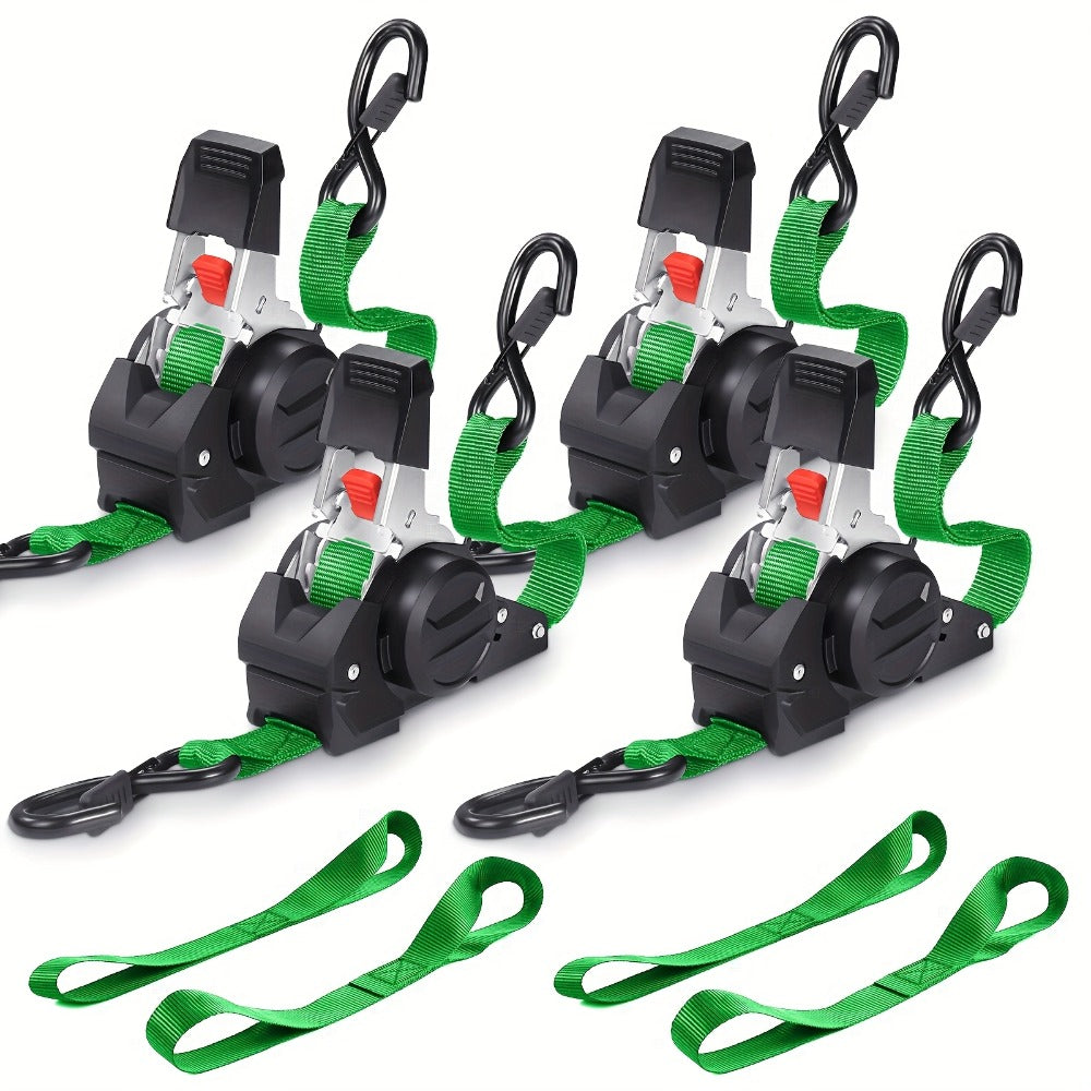 Retractable Ratchet Straps with Extension Strap ¨C Heavy Duty Auto Self-Retracting Tie Down Cargo Straps for Truck Trailer Motorcycle Moving & Appliances