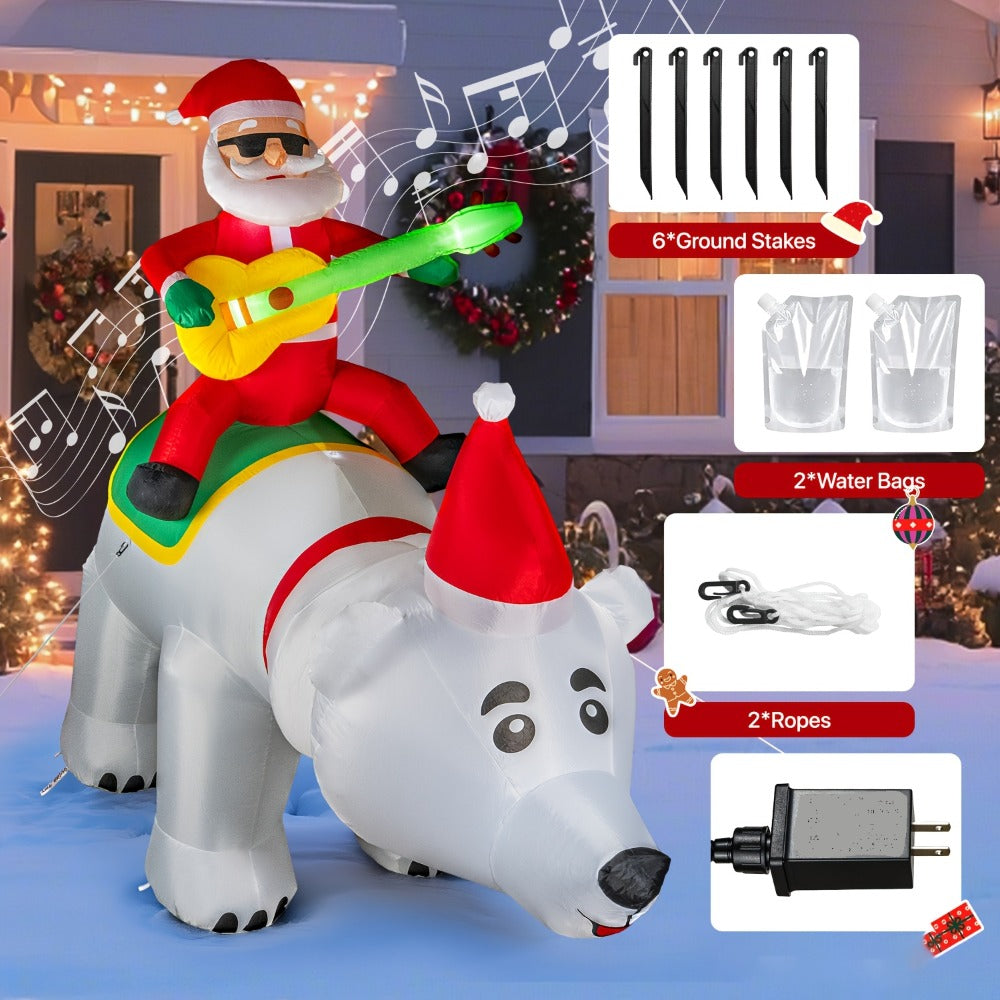 Christmas Inflatable Decoration with LED & Music ¨C Head-Shaking Santa Claus on Polar Bear or Snowman, 7FT Blow Up Yard Decor with Recording Function, IP55 Outdoor Garden Lawn Party