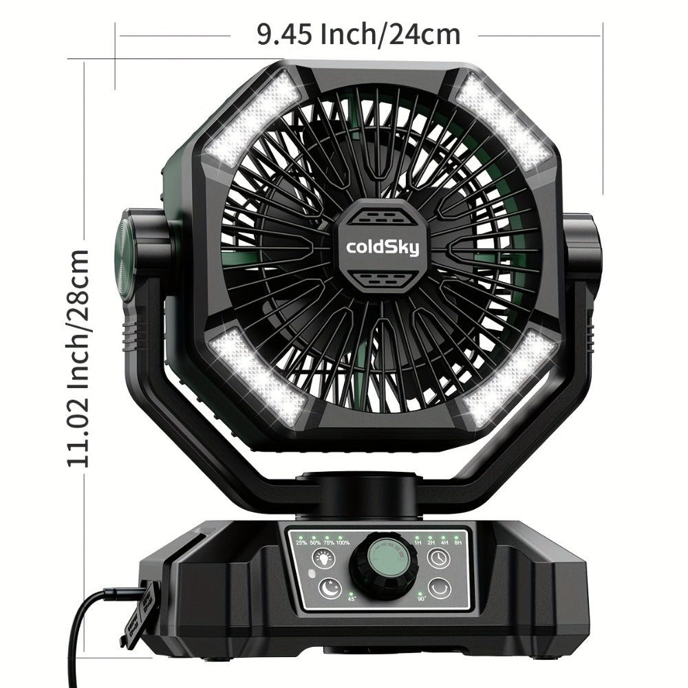 Camping Fan with Dual Motors & 4 LED Lights ¨C Portable Tent Fan with Remote Control, 8 Speed Settings, 20000mAh Battery & Hanging Hook for Outdoor Camping, Power Outages & Indoor Use
