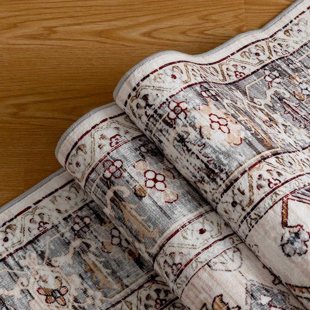 Bohemian Area Rug Ultra-Soft Non-Slip Washable Retro Foldable Carpet for Living Room Bedroom in Beige and Grey Multiple Sizes