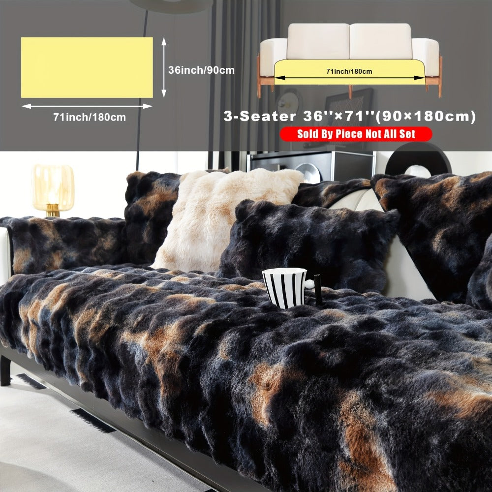 Plush Sofa Cover Faux Lamb Thick Fluffy Couch Slipcover Pet Friendly Machine Washable Gradient Color Polyester Furniture Protector for Armchair Single Double Triple Sofa Living Room Home Decor